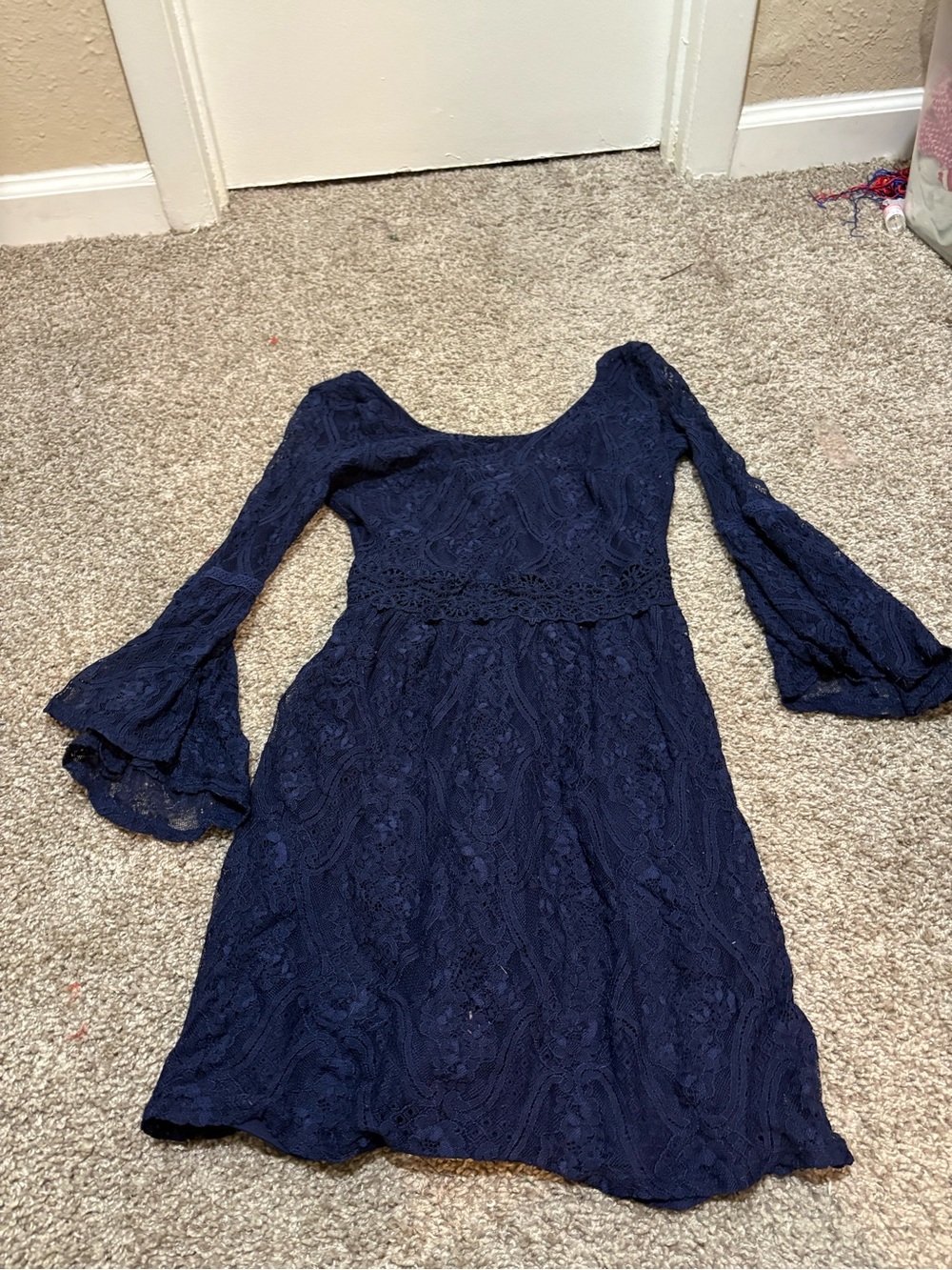 BCX Navy Lace Long-Sleeve Fit & Flare Dress